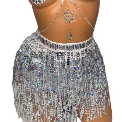 Silver Sequin Wrap Skirt 